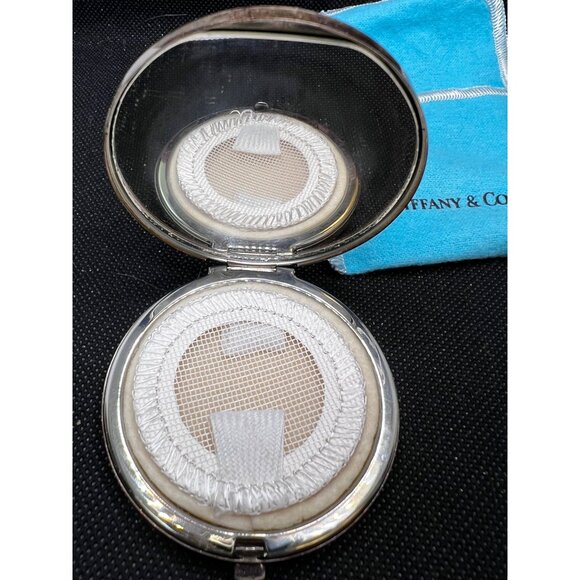 Tiffany & Co Sterling Silver Powder Compact Mirror Monogrammed  w/ Box & Pouch - Picture 13 of 16